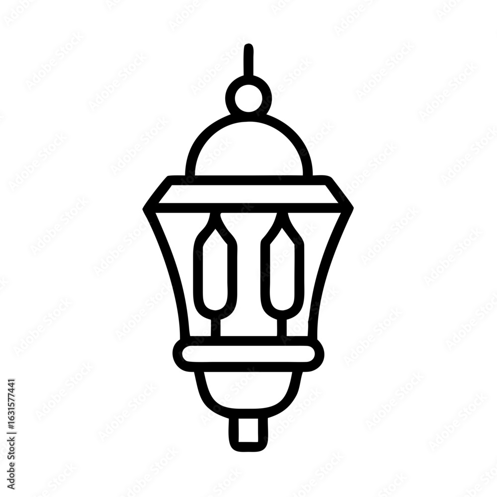 Poster illustration of a decorative lantern with two lights inside in a simple outline style design for dec