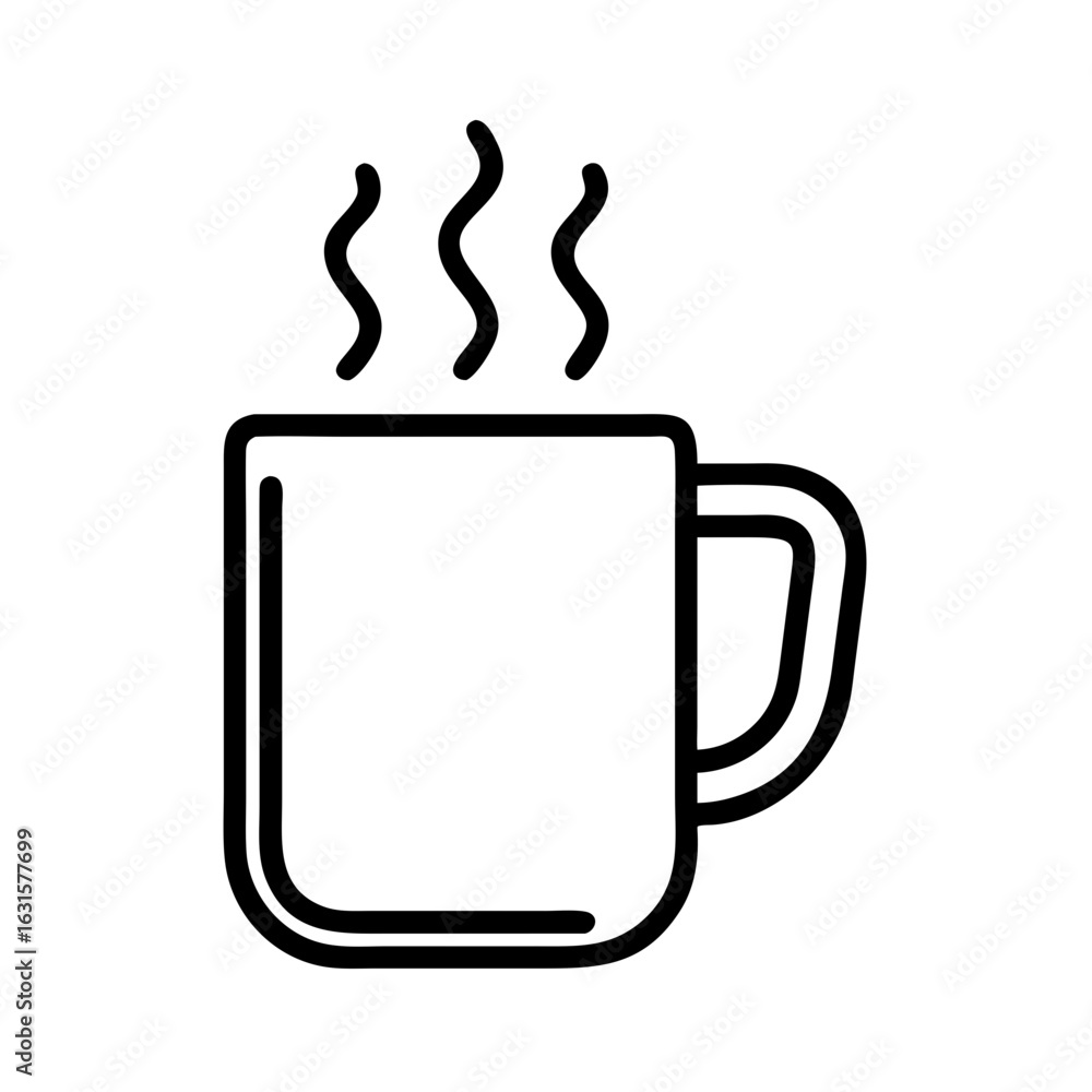 Poster illustration of a steaming mug with a handle isolated on a white background in a simple line drawing