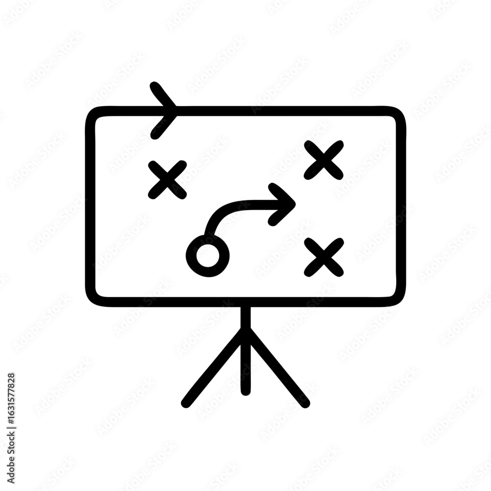 Aufkleber presentation board displaying a strategic plan with crosses and an arrow showing movement and tactic