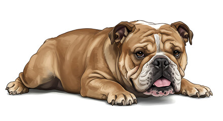 Obraz premium English bulldog relaxing with a grumpy yet lovable expression on white background