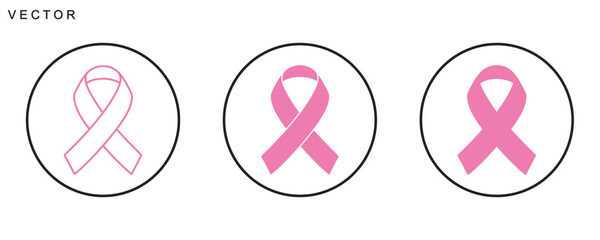 Breast cancer awareness ribbon, Pink ribbon vector icon set, cancer awareness icon, symbol, logo design, Vector Illustration
