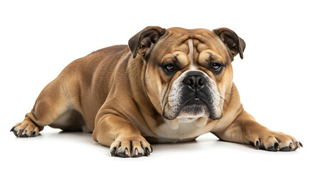 Fototapeta premium English bulldog relaxing with a grumpy yet lovable expression on white background