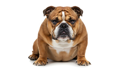 Obraz premium English bulldog relaxing with a grumpy yet lovable expression on white background
