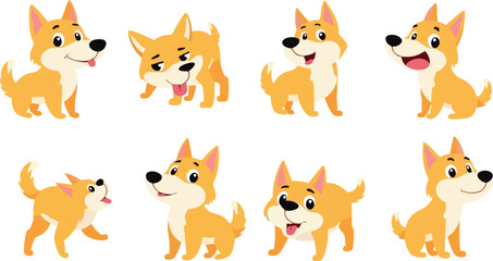 Obraz premium Cartoon Dog Character Poses, dog all poses