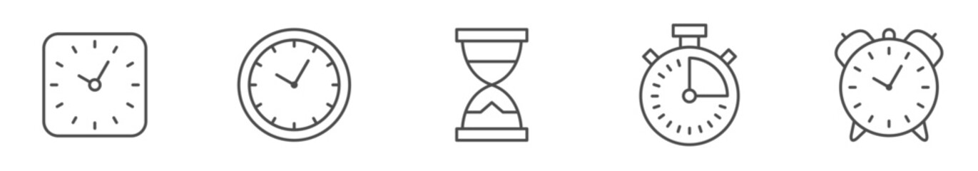 Vector Time and Clock icons in thin line style.