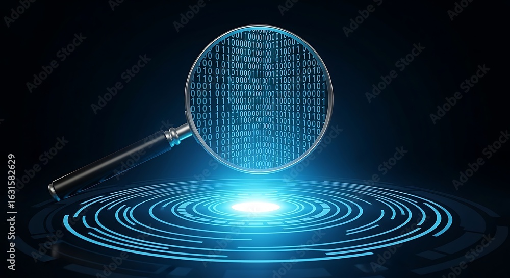 Aufkleber magnifying glass over digital data, representing data analysis and cybersecurity