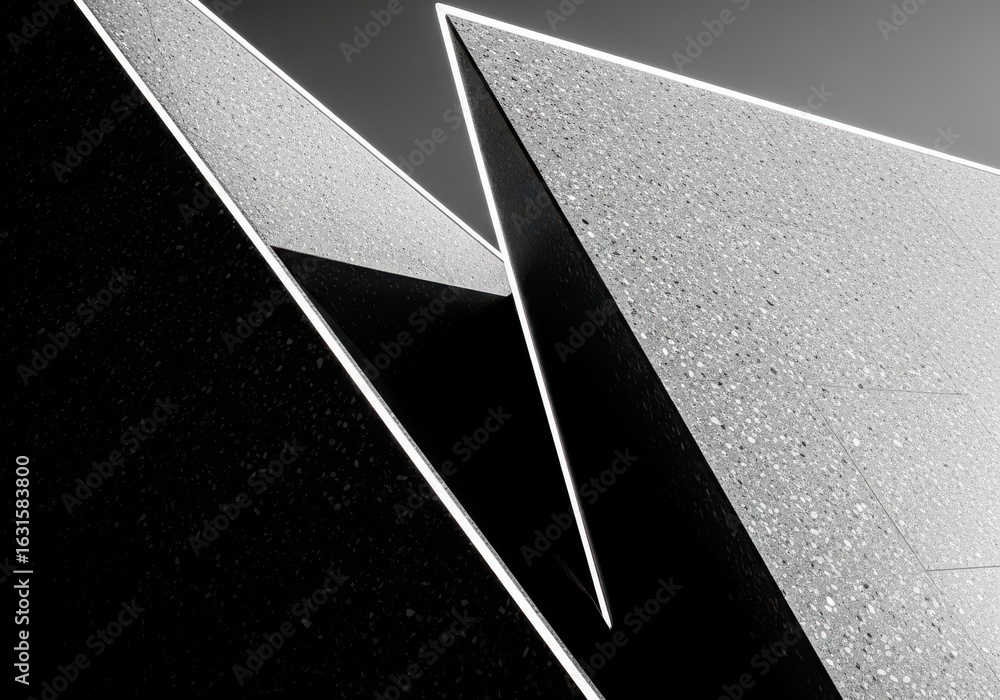 Poster photo of abstract geometric shapes of modern architecture with strong contrast between light and sha