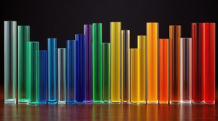 Colorful tubes, various heights, lined up