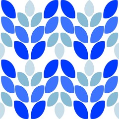 Minimal Blue Leaves Seamless Pattern Set