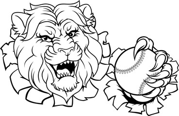 Lion Baseball Ball Animal Sports Team Mascot