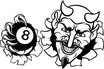 Devil Angry Pool 8 Ball Billiards Mascot Cartoon
