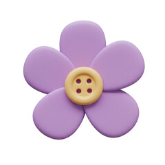 Fototapeta premium A stylized lavender flower with a yellow button center, rendered in a 3D cartoon style. isolated on a transparent background, png, cutout