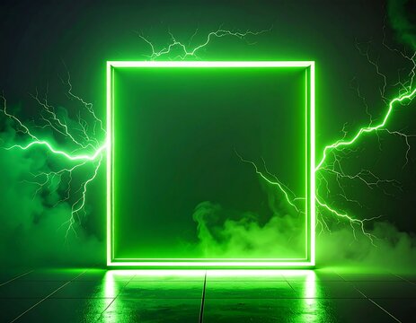 Glowing green square frame with lightning