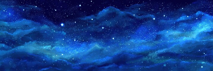 Fototapeta premium Midnight Stars: Abstract Blue Sky with Cloud Gradient and Soft Light Reflections on Water