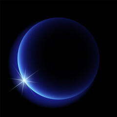 Unknown planet of outer space with a bright star. Vector illustration. Sketch for creativity.