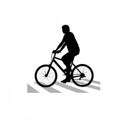 Fototapeta premium Person cycling through a vibrant city street with buildings and trees