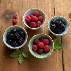 Fresh Blackberries and Raspberries in Ceramic Bowl on Kay's Table 