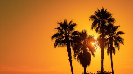 Obraz premium Los Angeles Art: Silhouette of Tropical Palm Tree at Sunset. Summer Travel Vibes and Dreamy Paradise Landscape