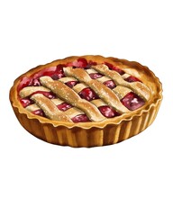 Cherry pie cooling on a kitchen counter with a golden crust and vibrant filling ready for dessert enjoyment