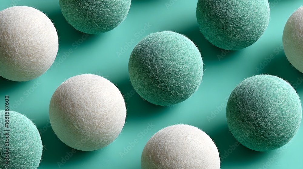 Poster decorative colorful bubbles with textured surfaces arranged on a soft green background