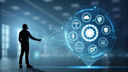 Man using metaverse vr ar augmented reality digital interface future technology innovation business