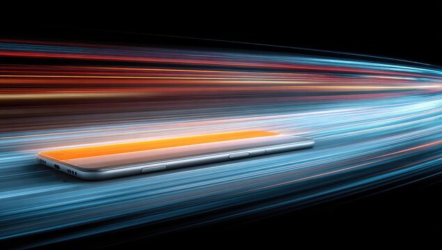 Sleek smartphone with vibrant speed trails