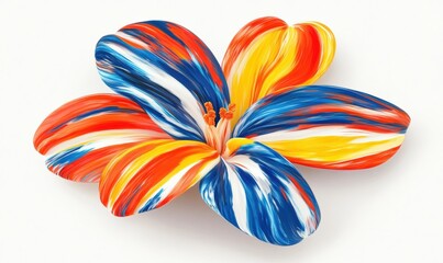 Abstract flower with vivid red blue and yellow petals on white background
