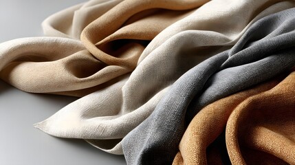Elegant Textured Silk Fabric in Earthy Tones with Smooth Draping and Artistic Arrangement
