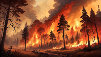 **Wildfires with rich orange, red, and brown shades and copy space**