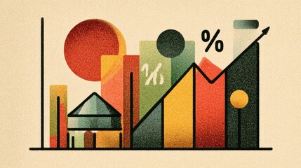 Abstract graphic with colorful charts and geometric shapes