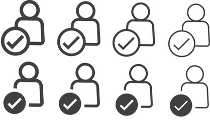 Profile with check mark icon. User profile account, profile collection sign, representing approved account symbol,
