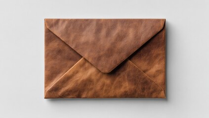Top-down view of a brown leather-like envelope