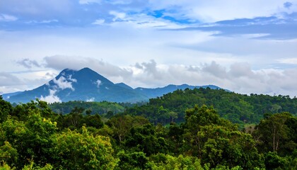 Lush mountain range with clouds