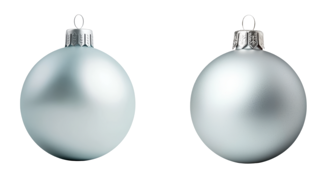 Silver Christmas ornaments with smooth metallic finish, featuring simple round design and hanging loop for decoration