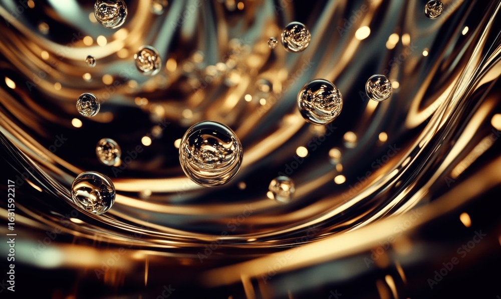 Poster abstract gold lines and floating orbs background for design elements
