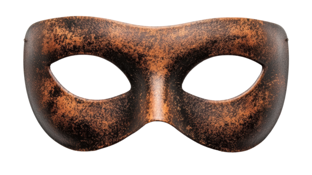 Vintage style masquerade mask with distressed copper finish, featuring elegant and mysterious design