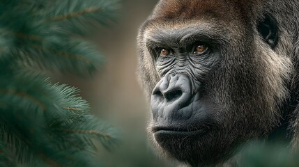 Obraz premium Majestic Gorilla Close Up Portrait in Natural Forest Setting