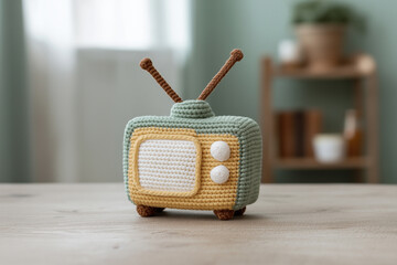 Handmade Crocheted Amigurumi Retro Television with Soft Yarn Texture
