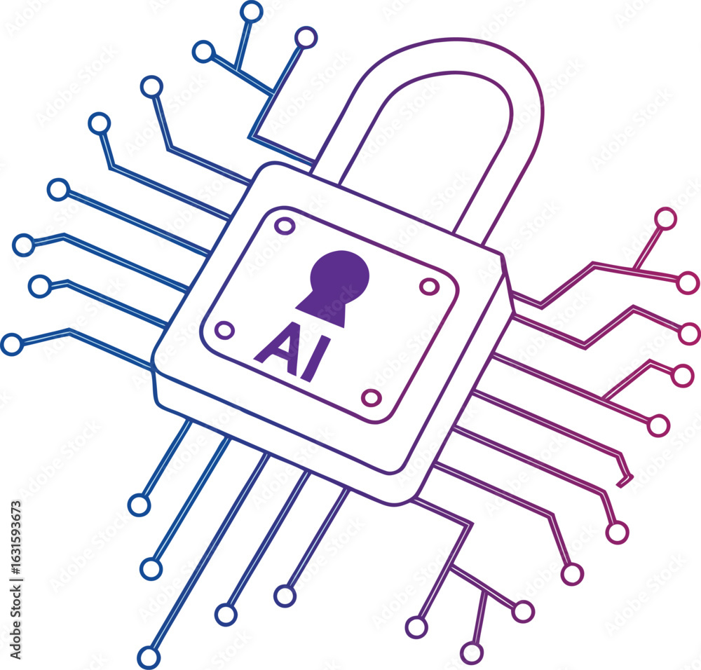 Poster padlock with a i text and circuit board lines artificial intelligence