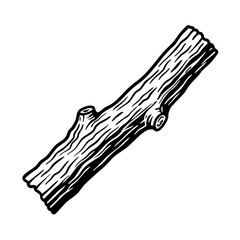 Hand drawn wood stick illustration. This wood stick is showing tree branch design, with a wooden fragment and a rustic feel. Conceptual wood stick drawing for environmental awareness, camping,