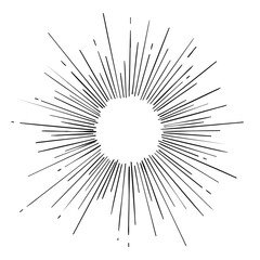 Fototapeta premium Sunburst design in hand drawn style with starburst rays and sunbeams creates a vintage effect.