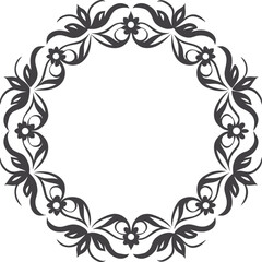 Ornamental frame border with elegant floral swirls and vintage decorative flourishes, black and white vector outline for wedding invitation, greeting card, or certificate design