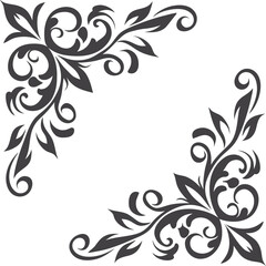 Floral frame with decorative leaves and flowers, border frame in vintage line art style, elegant nature-inspired ornament for greeting card, wedding invitation, or certificate design