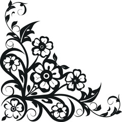 Floral ornament style corner element for frame and page decoration, elegant black vector illustration, vintage botanical swirl design for invitations, certificates, and decorative borders
