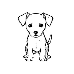 Fototapeta premium Sketch of cute dog illustration with expressive eyes is drawn in black and white, capturing playful Image effects. Cute dog illustration is perfect for expressing emotion through art.