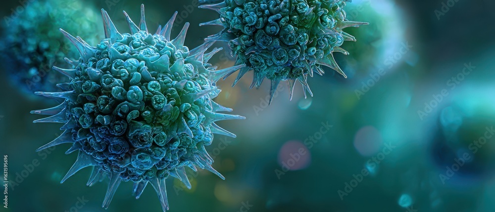 Poster the microscopic view of viruses showcasing intricate cellular structures and details.