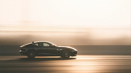 Obraz premium A sleek black sports car speeds down the highway,