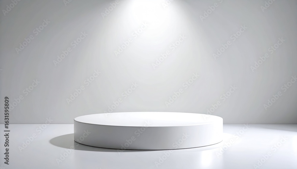 Aufkleber white circular platform under top down spotlight creating soft gradient shadows on plain background