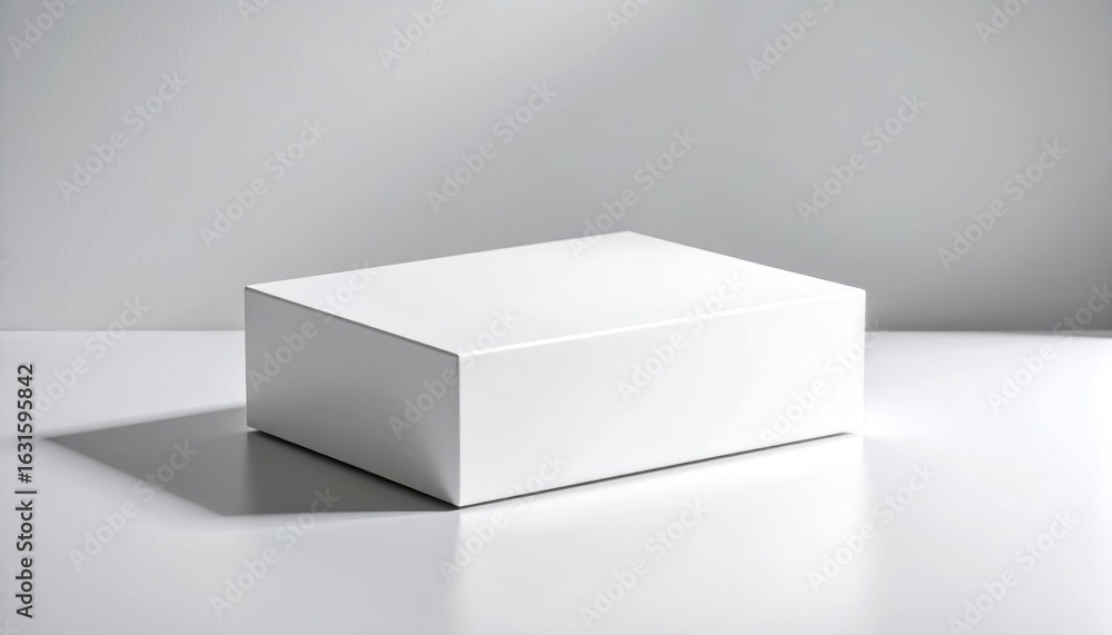 Aufkleber white rectangular display base with subtle shadows on grey surface for product presentation