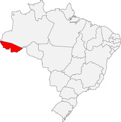 Map of Brazil highlighting the state of Acre. Ideal for geographic studies, environmental projects, and content about the Amazon and its history